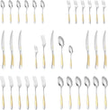 30-Piece Silverware Set, Luxury Gold Silverware Kitchen Flatware Sets Service for 6, Premium Cutlery Utensil Set with Dinner Knife Spoon Fork Set, Durable Stainless Steel Tableware Sets