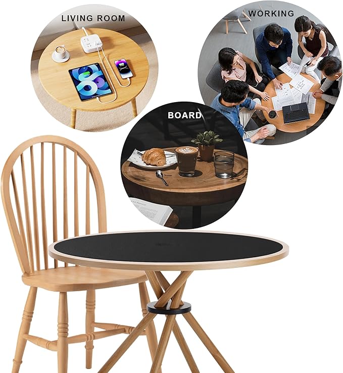 CENNBIE 23.6 Inches Round Table Mat - Cork Leather Placemats - Suitable as Side Dining Coffee Table Cover (Black)