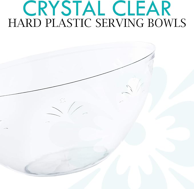 PLASTICPRO Disposable Round Serving Bowls, Party Snack or Salad Bowl, Small, Plastic Crystal Clear Pack of 8