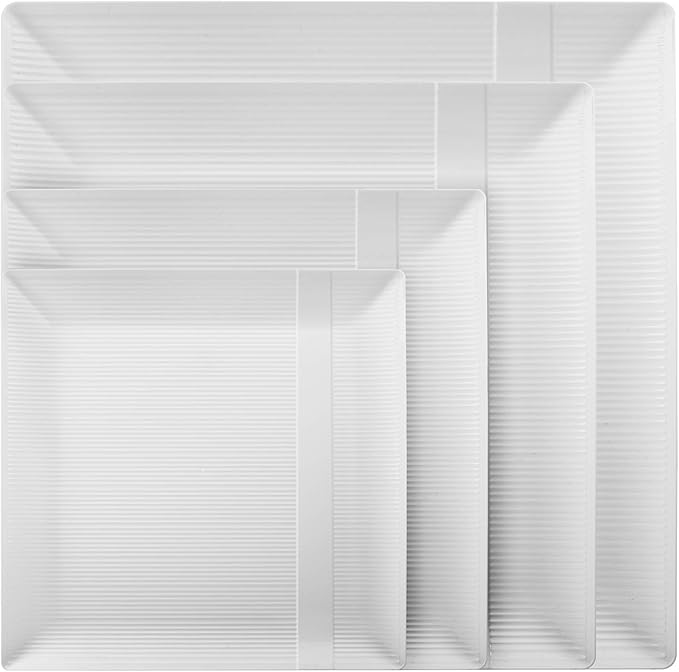 Exquisite Disposable-White-Plastic-Plates-Square Linear (40 Pack) Wedding Dinner Fancy Tableware Dishes (7.5 Inch., White) Single Size Set