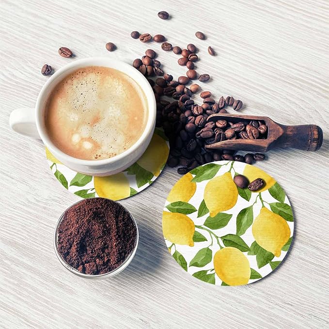 Bright Yellow Lemons Drink Coasters Modern Watercolor Fruit Fresh Food Sketch Housewarming Presentss for New Home Present for Friends,2 Pcs,4 X 4 X 0.35 Inches