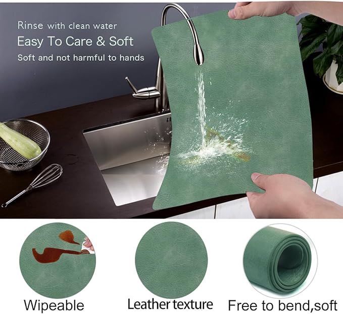 Faux Leather Reusable Placemats for Dining Table Set of 4,12"x17",Waterproof&Stain Resistant Table Mats,Wipeable&Heat-Resistant,Non-Slip for Patio Kitchen Table and Kids (Avocado Green)