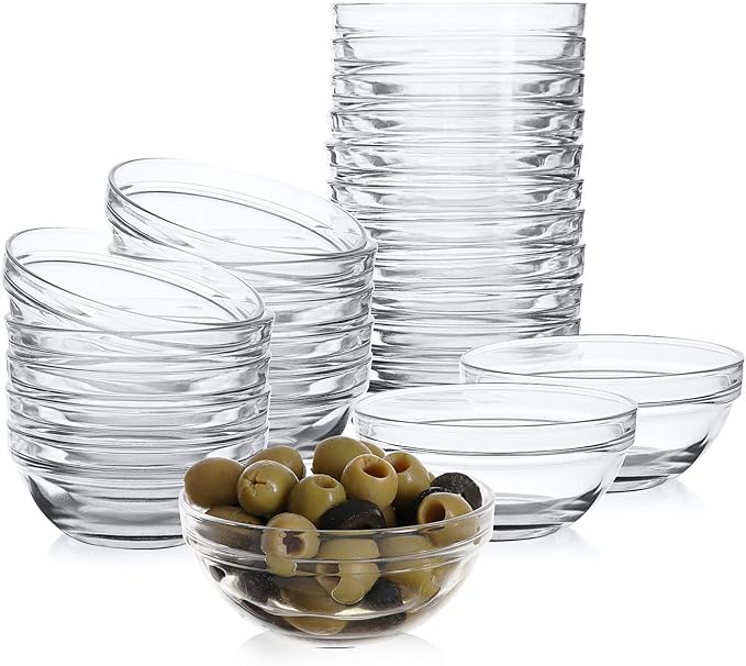 Mini 3.5 Inch Small Glass Bowls - Small Bowls Perfect for Prep, Dips, Nuts, or Candy - Meal Prep Bowls or Dessert Bowls, Set of 24