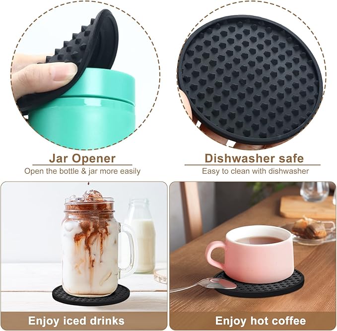 Eccliy 36 Pack Silicone Coasters for Drinks Nonslip Silicone Drink Coasters Cold Hot Heat Resistant for Table Tabletop Coffee Bar (Black)