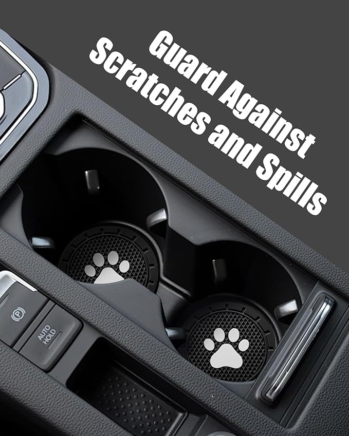 4 Pack Car Cup Coasters, Universal Dog Paw Print Non-Slip Silicone Cup Holder Inserts, Car Interior Accessories, Black