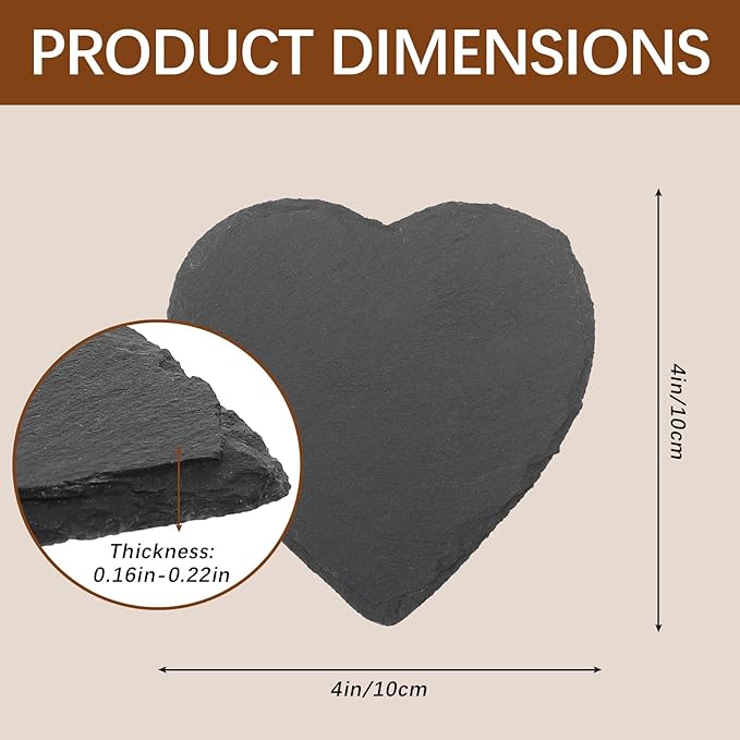 12 Pcs Slate Drink Coasters Bulk,4X4 Inch Black Slate Stone Coasters for Office, Home Decor,Laser Engraving Blanks with Anti-Scratch Bottoms for Coffee Bar Kitchen Heart