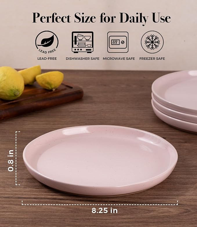 AmorArc Ceramic Appetizer Plates Set of 6, 8.25 Inch Handmade Stoneware Plates set for Dessert, Salad, Appetizer, Dinner, Microwave & Dishwasher Safe, Scratch Resistant-Cloud Pink
