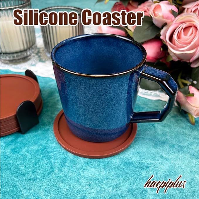 6 Pieces Silicone Coasters, Cup Coasters for Drinks, Heat Resistant Glass Cushion, Coffee Coaster for Table, Desk, Kitchen, Office, Bar Furniture Protection, Hot Cup Mat (Brown)