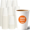 12 oz Disposable Paper Coffee Cups [1000 Pack], White Hot Paper Cups, Thickened Design for Bistros, Parties, and Events