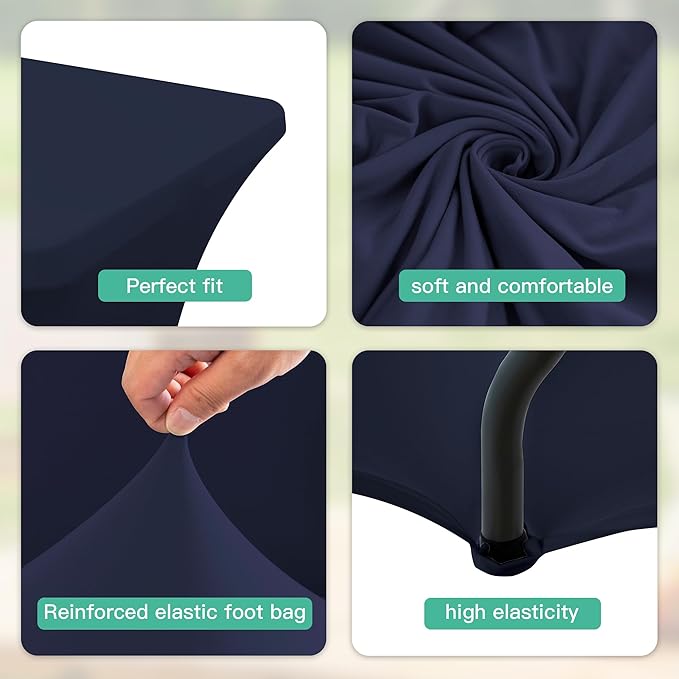 4FT Table Cloth for Rectangular Fitted Events Stretch Navy Blue Table Covers Washable Spandex Tablecloth Protector for Party, Wedding, Cocktail, Banquet, Festival