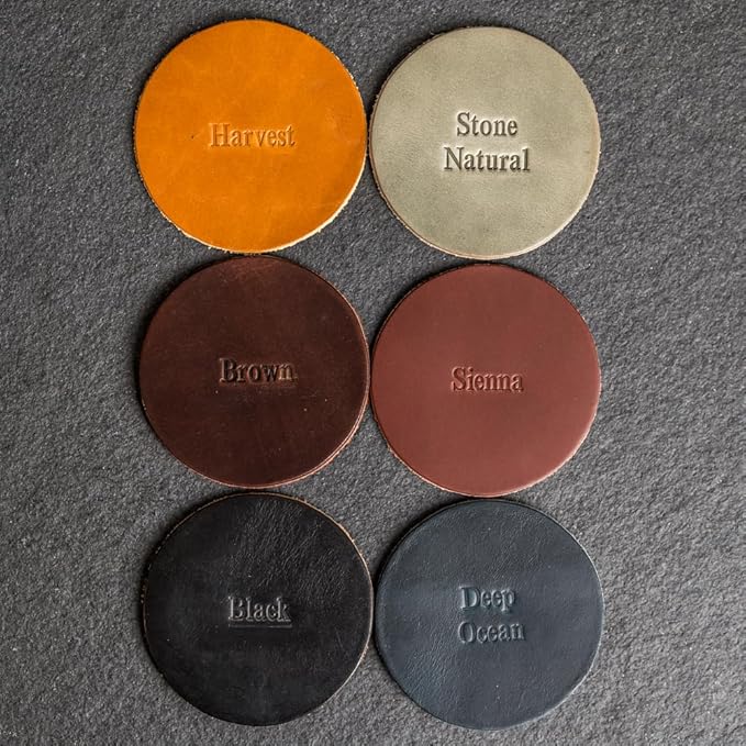 Ox & Pine Personalized Leather Coaster - Sold Individually or in Sets of 4 - Customize Inscription - 100% Full-Grain Leather – 4" Round or 4" Square (Square, Deep Ocean, 1 Individual Coaster)