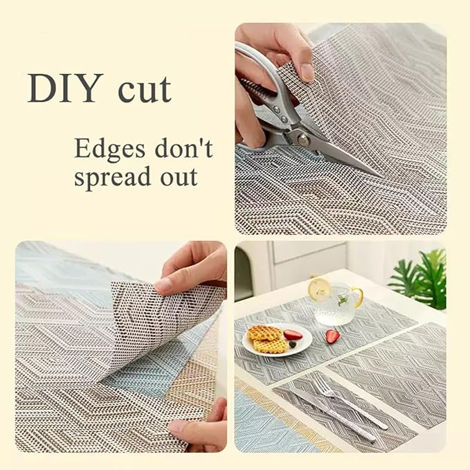 Druable Placemats Set of 8, Plastic Heat-Resistant Non-Slip Vinyl Place Mats Washable Easy to Clean Indoor Outdoor (18"x12", Blue)