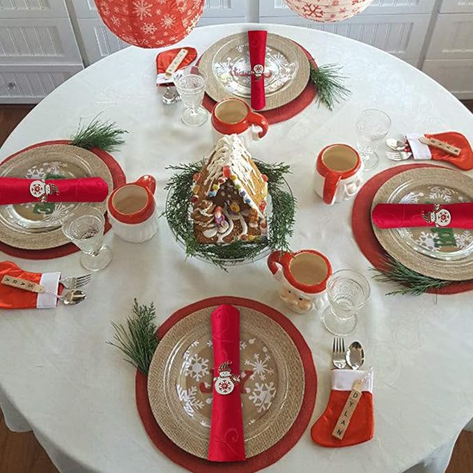 Christmas Snowman Napkin Rings Set of 6, Napkin Buckles, Napkin Rings Holder for Xmas, Thanksgiving, Dinner Party Table Decoration (Snowman-Silver)