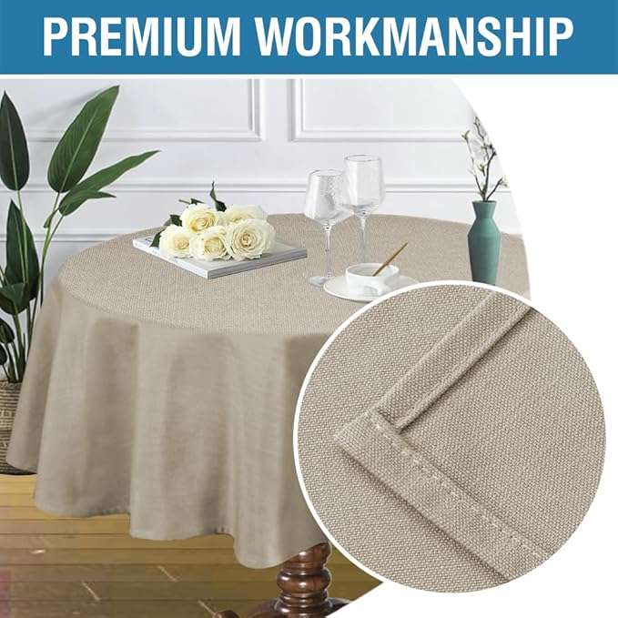 H.VERSAILTEX Linen Textured Table Cloths Round 70 Inch Premium Solid Tablecloth Spill-Proof Waterproof Table Cover for Dining Buffet Feature Extra Soft and Thick Fabric Wrinkle Free, Taupe