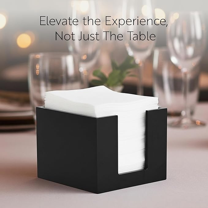 Restaurantware 5.5 x 4 Inch Cocktail Napkin Holder 1 Square Flat Napkin Holder - For Bars Kitchen Tables or Countertops Sturdy Black Bamboo Tissue Napkin Holder Dining Room Decor