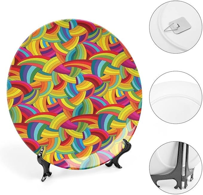 Ceramic Plates, Abstract Decor Decorative Ceramic Plates, Colorful Rainbows Wheels Spiral Wavy Fashionable, 8 Inch, for Dining, Parties, Wedding, Multy