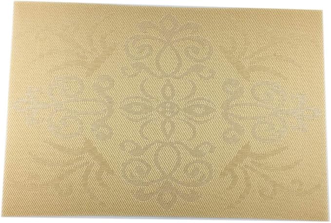 Gugrida Luxury Gold Placemats Set of 6 Crossweave Woven Vinyl Placemat for Dining Table Heat Resistant Non-Slip Kitchen Table Mats Easy to Clean