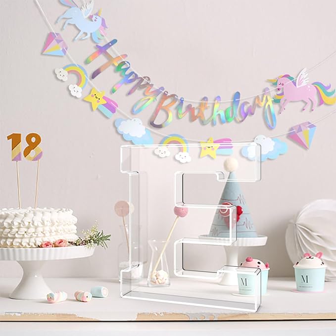 13.8" Acrylic Letter Charcuterie Tray, Charcuterie Letters Fillable Box for Food, Reusable Serving Cake Candy Dish Display Tray for Birthday Anniversary Party Decoration (Letter E)
