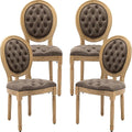 Vintage French Dining Chairs Set of 4, Round Back PU Leather Upholstered Accent Chairs with Nailhead Trim and Solid Wood Frame, Farmhouse Sillas de Comedor for Dining Room & Kitchen, Distressed Brown