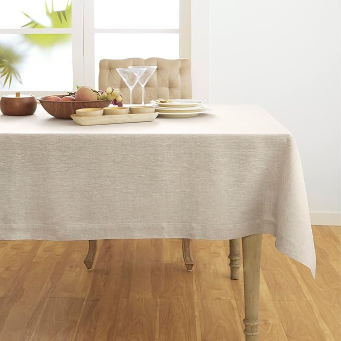 Solino Home Linen Tablecloth 60 x 108 Inch - 100% Pure Linen Light Natural Table Cloth for Rectangle Tables - Athena, Machine Washable Tablecloth for Spring, Easter