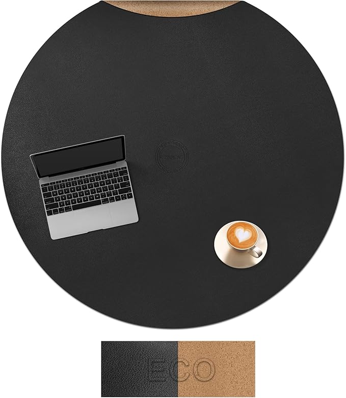 CENNBIE 42/40/36/32/30 Inches Round Table Mat - Cork Leather Placemats - Suitable as Side Dining Coffee Table Cover - Can Be Cut to Fit (Black)