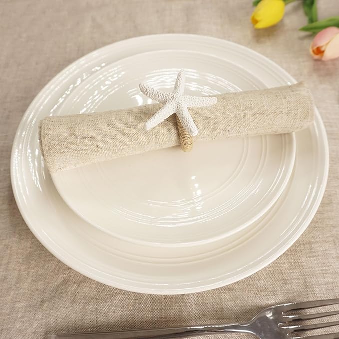 Starfish Napkin Rings Set of 6, White Sea Star Napkin Ring Holders for Crafts, Beach, Dinner Party, Wedding, Theme Party, Banquet, Nautical, Coastal Table Decor