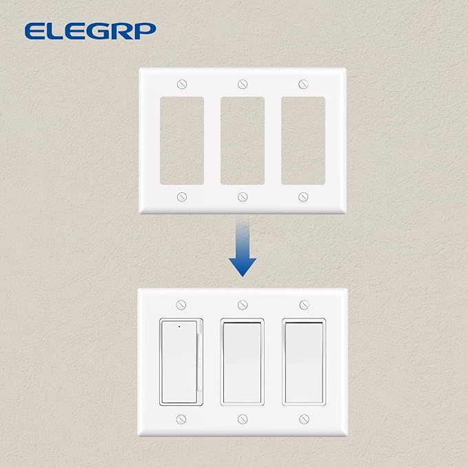 ELEGRP 3-Gang Decorative Wall Plates, Standard Size 4.53" H x 6.39" L Unbreakable Thermoplastic Faceplate Cover for Decorator Receptacle Outlet Switch, UL Listed (1 Pack, Glossy White)
