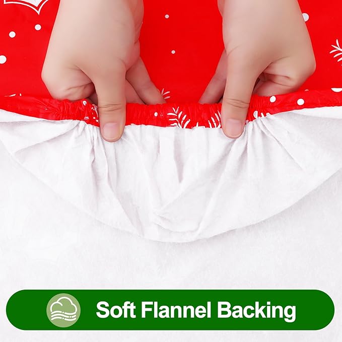 Smiry Plastic Christmas Tablecloth, Snowflake Wipeable Flannel Backed Vinyl Tablecloth, Waterproof Elastic Fitted Table Cover for Christmas Dinner, and New Year Celebration (White & Red, 30x96 Inches)