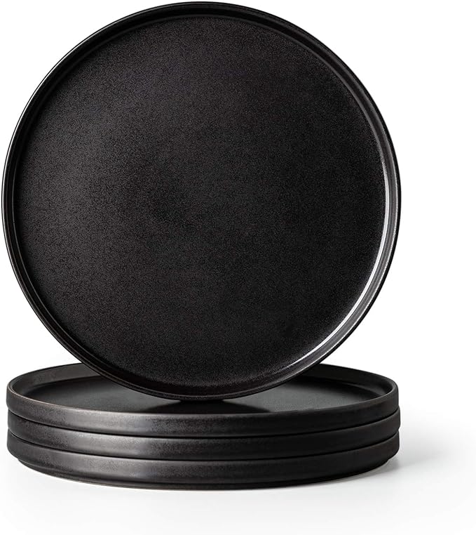 AmorArc Ceramic Dinner Salad Plates Set of 4, 8.5 Inch Reactive Matte Glaze Dish Set, Dessert, Salad, Appetizer, Small Dinner Plate, Microwave, Dishwasher Safe,Scratch Resistant,Reactive Matte Black
