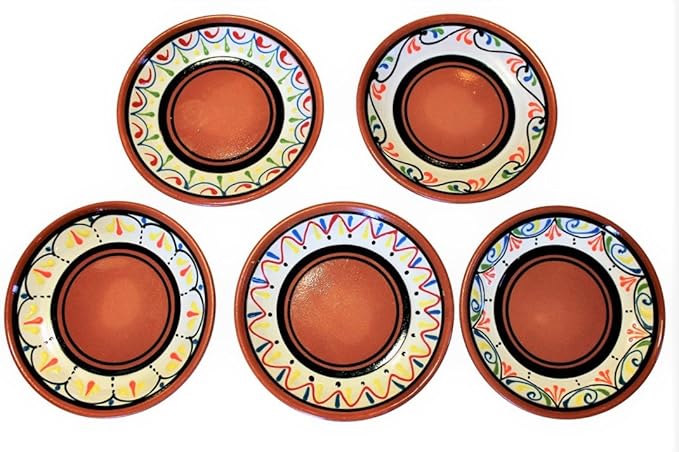 Cactus Canyon Ceramics Spanish Terracotta 5-Piece Small Tapa Plate Set, White…