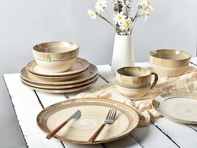 Bosmarlin Stoneware Soup Bowl Set of 4, 26 Oz, Cereal Bowl for Oatmeal, Dishwasher and Microwave Safe, Reactive Glaze (Brown Grey, 6 in)