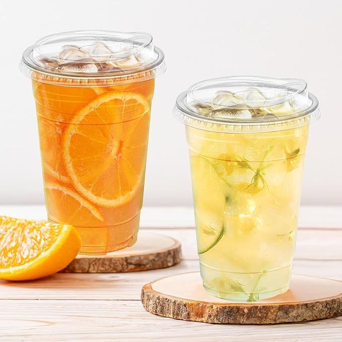 20 oz 100 Pack Clear Plastic Cups with Lids, Sturdy Iced Coffee Cups with Sip Lids, Disposable Food Safe Smoothie Cup for Cold Drinks, Juice, Milkshake