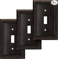 Henne Bery Sunken Pearls Heavy Duty Decorative Wall Plate Switch Plate Outlet Cover (Single Toggle, 3 Pack, Aged Bronze)