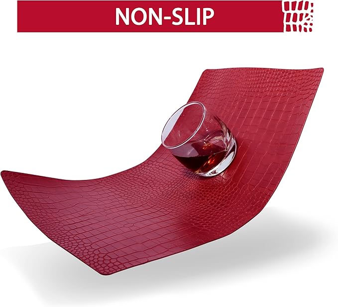 Jovono Faux Leather Placemats Set of 8, Waterproof Heat Resistant Dinner Place Mats for Dining Table, Non-Slip Crocodile Embossed, Red (17.8x11.8 Inch)
