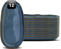 Organic Shape Highland Ceramic Serving Tray, 12pcs 11.625 * 5.125inch Handmade Reactive Glaze Stoneware Tray with Wavy Edge, for Kitchen, Microwave & Dishwasher Safe, Scratch Resistant-Blue