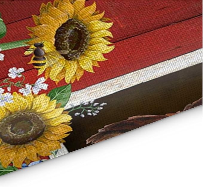 Watercolor Red Barn Cock Placemat Set of 4, Rooster Sunflowers Heart Heat-Resistant Washable Table Place Mats for Kitchen Dining Table Decoration