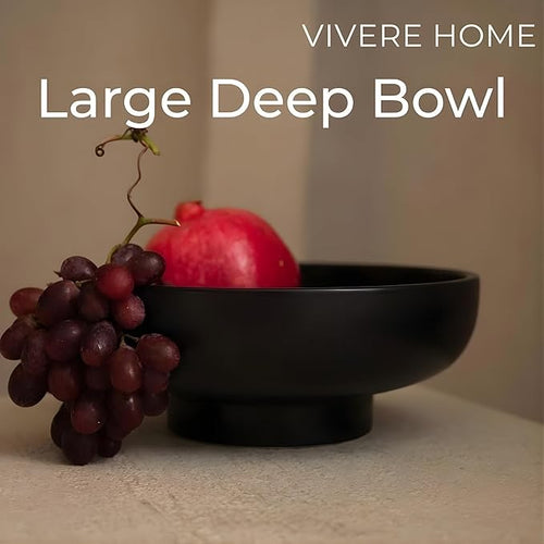 12" Concrete Extra Large Fruit bowl for Kitchen Counter, Coffee Table Decor, Decorative Key Bowl, Home Décor Accents, Kitchen Counter Decor Black
