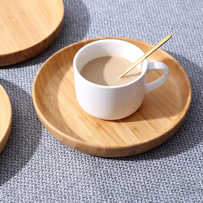 Bamboo Plates 7.5Inch Round Bamboo Plate Reusable Dinner Plate Tableware 4PCS Wooden Plates Lightweight Dishes Snack, Dessert, Unbreakable Classic Plate