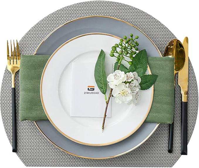 Faux Leather Placemats Set of 6, PU Heat Resistant Dining Table Mats, Waterproof Wipeable Non-Slip Place Mats for Kitchen Dining Table Decoration, Grey