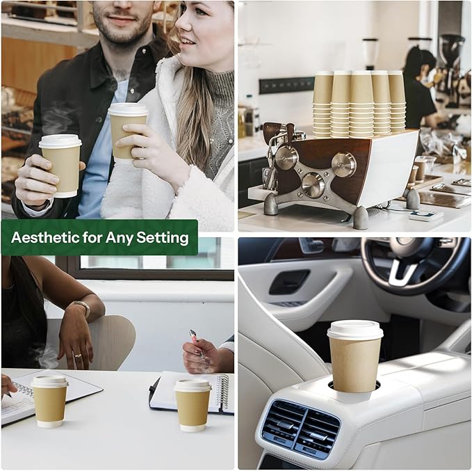 Disposable Coffee Cups with Lids 16 oz To Go Hot Cups,20 Pack Double Wall Paper Cups with Lids, BPI Compostable PLA Coated Natural Kraft Insulated Disposable Cups for Togo Office Cafe Party Travel