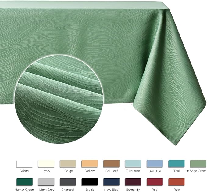 maxmill Jacquard Tablecloth Swirl Design Water Resistance Antiwrinkle Heavy Weight Soft Table Cloth for Buffet Banquet Parties Event Holiday Dinner Rectangle 60 x 84 Inch Sage Green