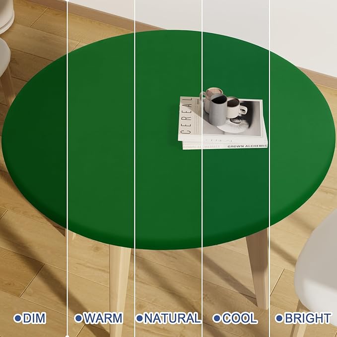 Round Spandex Tablecloth, Elastic Fitted Waterproof Tablecloths for 36"-44" Tables, Stretch Washable Picnic Table Cover for Camping, Dining, Indoor and Outdoor, Emerald Green