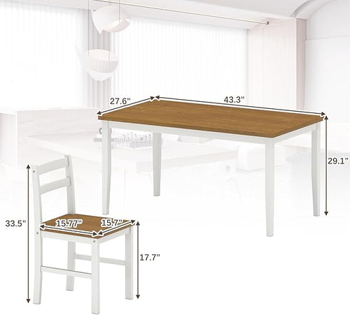 5 Piece Dining Table Set, Solid Wood Dining Table Set for 4, Farmhouse Table and 4 Chairs Set, 43.3'' Rectangular Kitchen Table Set for 4, Walnut & White