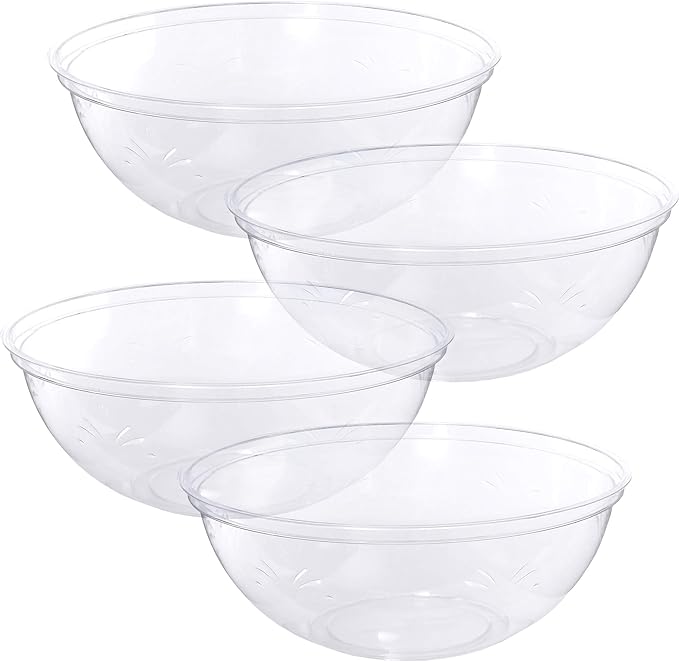 PLASTICPRO Disposable Round Serving Bowls, Party Snack or Salad Bowl, Plastic Crystal Clear Pack of 4 (X Large Bowls, 8)