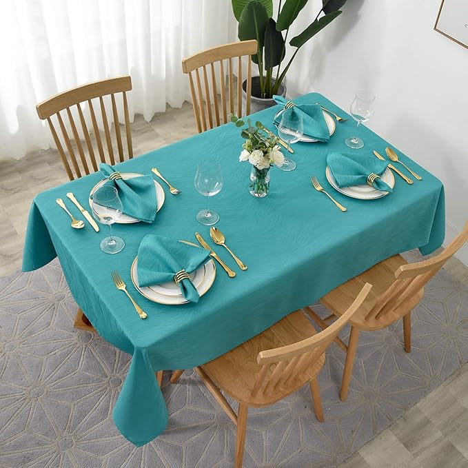 maxmill Jacquard Tablecloth Swirl Design Water Resistance Spillproof Antiwrinkle Heavy Weight Soft Table Cloth for Buffet Banquet Parties Event Holiday Dinner Rectangle 60 x 84 Inch Teal