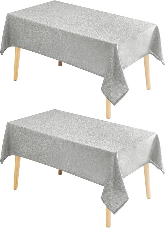 Hiasan 2 Pack Faux Linen Rectangle Tablecloth - Wrinkle and Stain Resistant Washable Table Cloth for Kitchen Dining Room Holiday Table Cover for Party Dinner, Light Grey, 60 x 120 Inch
