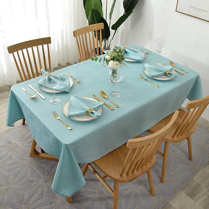 maxmill Jacquard Tablecloth Swirl Design Spillproof Wrinkle Free Water Resistant Heavy Weight Soft Table Cloth Decorative Fabric Table Cover for Outdoor and Indoor Square 60 x 60 Inch Turquoise