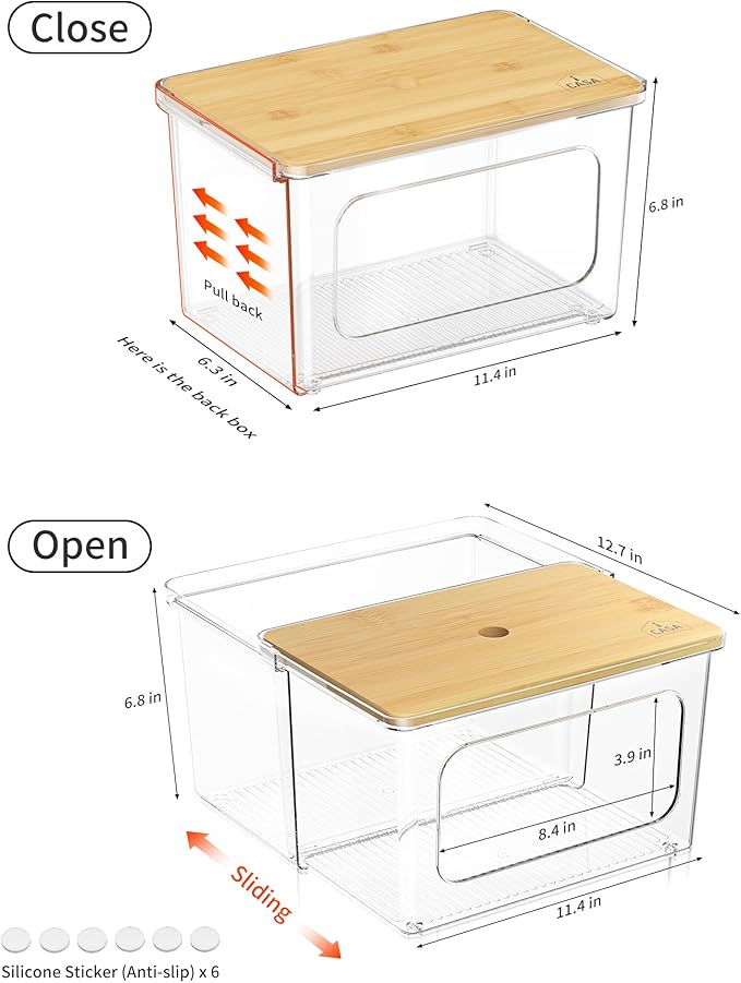 Trash Bag Dispenser Holder, 2-in-1 Under Sink Organizer with Clear Acrylic Box & Bamboo Lid, Holds Large Rolls up to 100 Count, Garbage Bags Storage Container for Kitchen, Pantry, Laundry Room