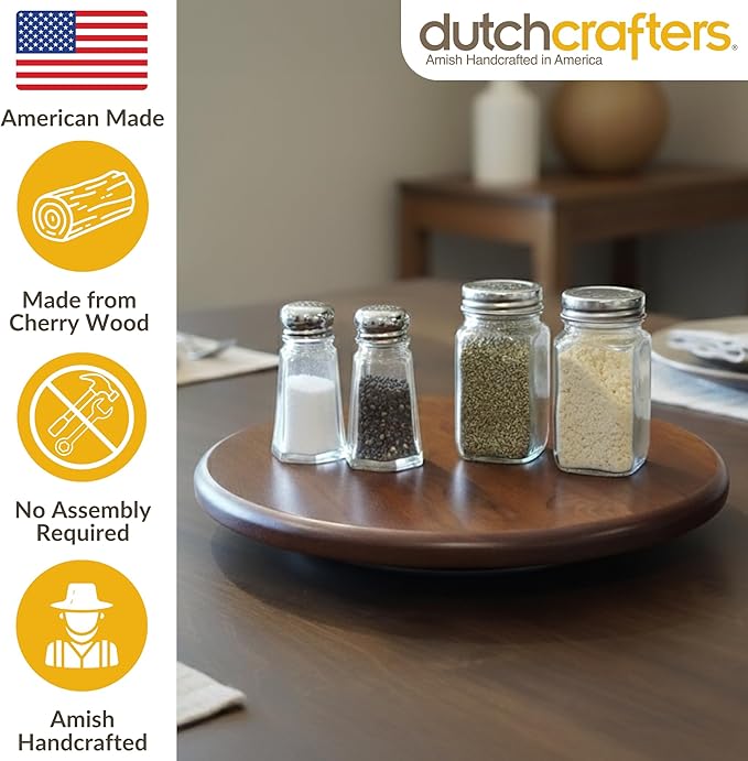 DutchCrafters Solid Wood Lazy Susan Turntable, Rotating Spice Organizer for Kitchen Counter, Dining Table - Amish American Made in USA (Cherry Wood, Michael's Cherry Stain, 12")
