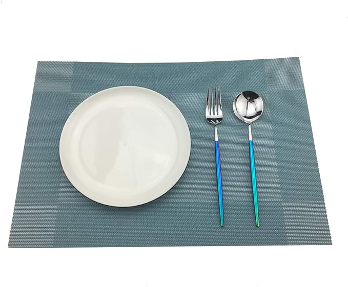 Gugrida Vinyl Blue Placemats Heat Resistant Dining Table Mats Non-Slip Washable Place Mats Set of 6 （Blue）